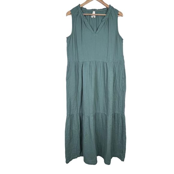 Pact Dresses & Skirts - NEW Pact Green Organic Cotton Coastal Double Gauze Ruffle Women's Maxi Dress L
